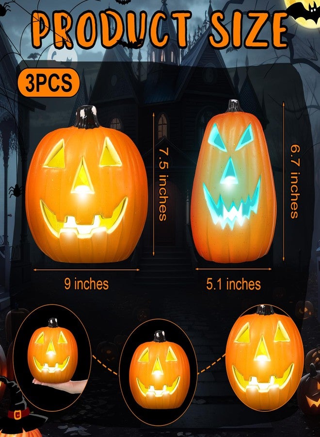 Rossesay 3 Pack Halloween Pumpkin Lantern LED Lighted up Pumpkins Decorations Jack O' Lanterns for Indoor or Outdoor Decors Halloween Party Supplies(Colored) - Image 2